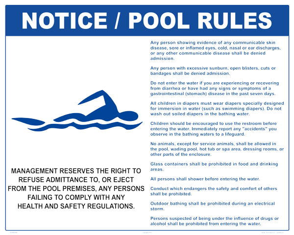 New Jersey Pool Rules With Graphic Sign - 30 x 24 Inches on Styrene Plastic