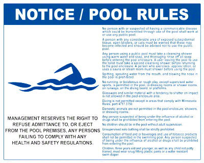 Minnesota Pool Rules With Graphic Sign - 30 x 24 Inches on Styrene Plastic