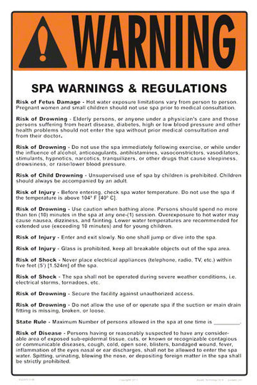 Iowa and Maryland Spa Warnings and Regulations Sign - 12 x 18 Inches on Heavy-Duty Aluminum