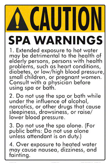 New Mexico Spa Warnings Sign - 12 x 18 Inches on Styrene Plastic