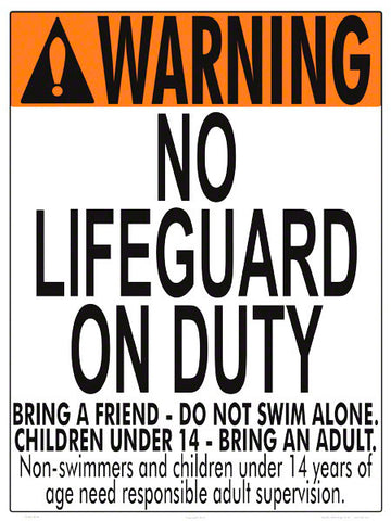 Oregon No Lifeguard Warning Sign (14 Years and Under) - 18 x 24 Inches on Heavy-Duty Aluminum