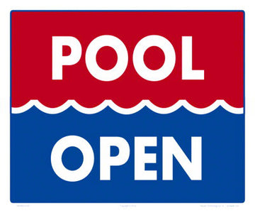 Pool Open (Red/Blue) Sign - 12 x 10 Inches on Styrene Plastic