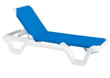 Marina Adjustable Sling Chaise Lounge - Blue with White Frame (Must Order in Multiples of 2)