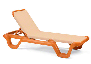 Marina Adjustable Sling Chaise Lounge - Khaki with Teakwood Frame (Must Order in Multiples of 2)