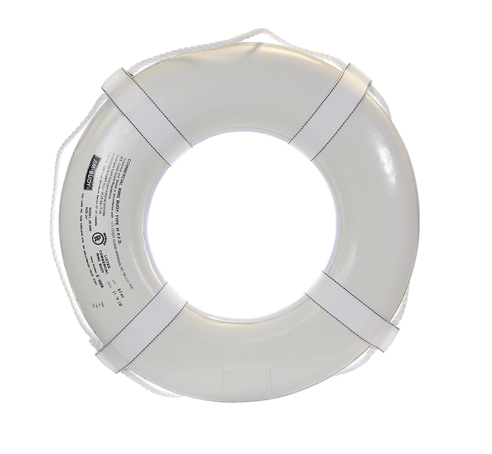 USCG Reinforced Vinyl 24 Inch Life Ring Buoy With Webbing - White