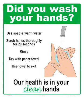 Did You Wash Your Hands Sign - 12 x 14 Inches on Styrene Plastic