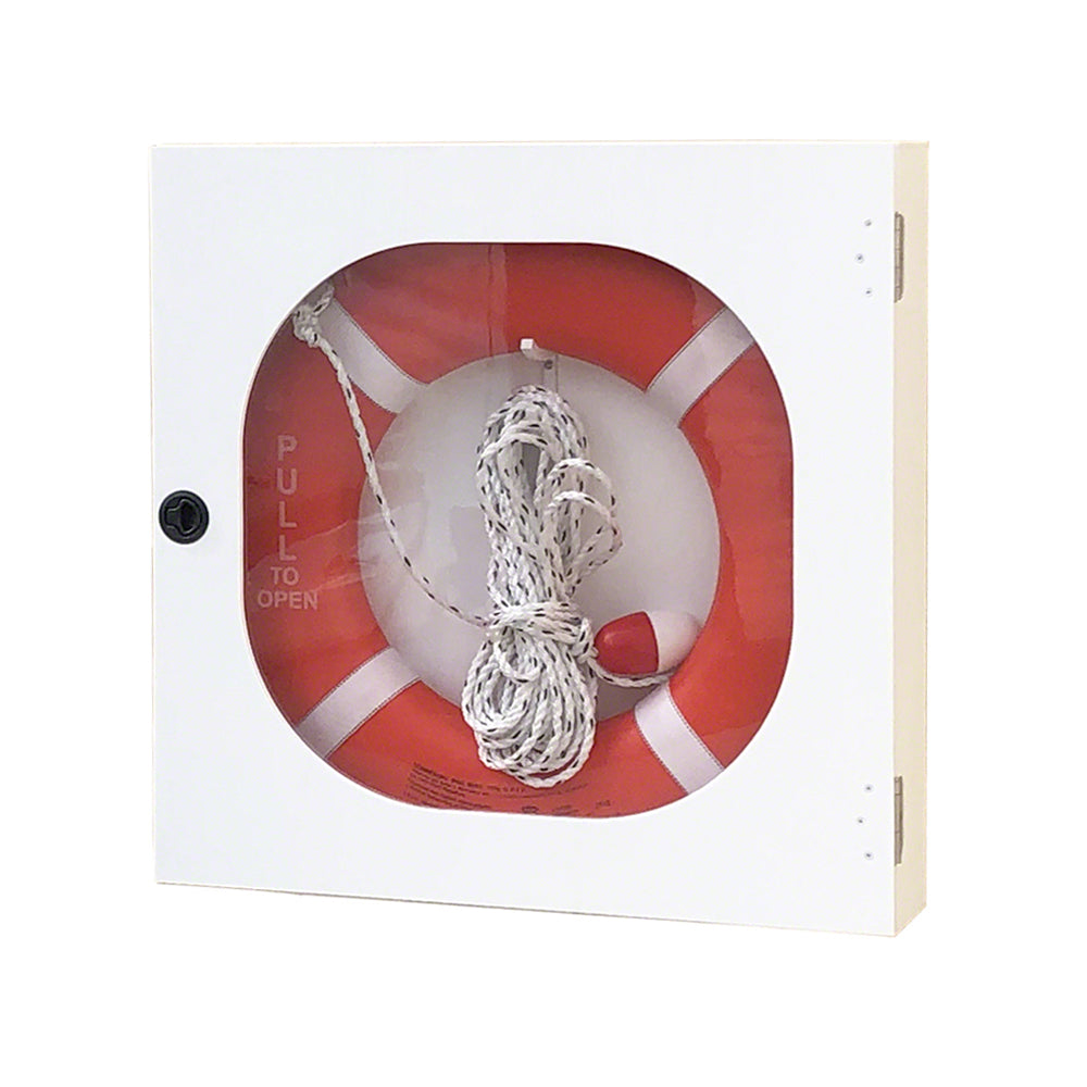 Safety Station Cabinet Equipped With 20 Inch USCG Life Ring Buoy and Throw Line - Orange