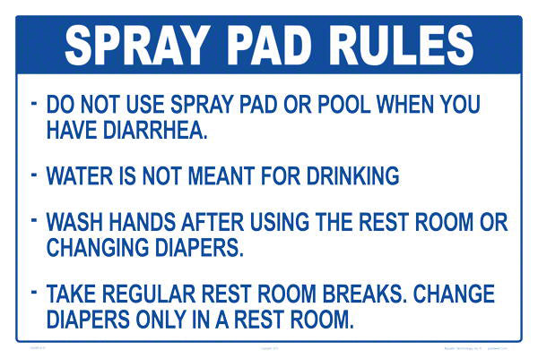 Ohio Spray Pad Rules Sign - 18 x 12 Inches on Styrene Plastic