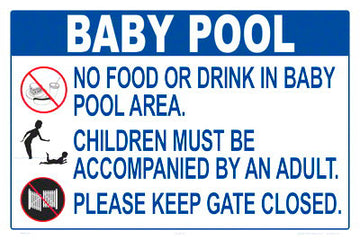 Baby Pool Rules Sign With Graphics - 18 x 12 Inches on Heavy-Duty Aluminum