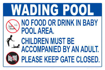 Wading Pool Rules Sign With Graphics - 18 x 12 Inches on Heavy-Duty Aluminum