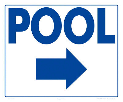 Pool Arrow Right Sign - 12 x 10 Inches on Styrene Plastic