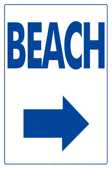 Beach Arrow Right Sign - 12 x 18 Inches on Styrene Plastic
