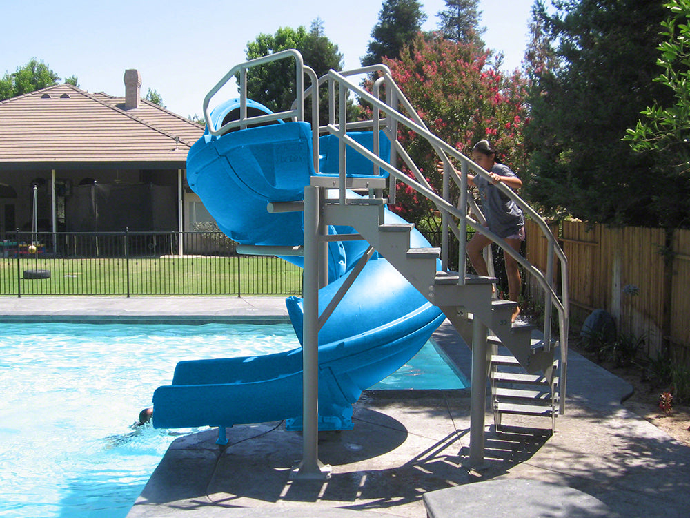 Vortex Open Flume Water Slide - 360 Degree Twists - 7.5 Feet - Staircase - Blue