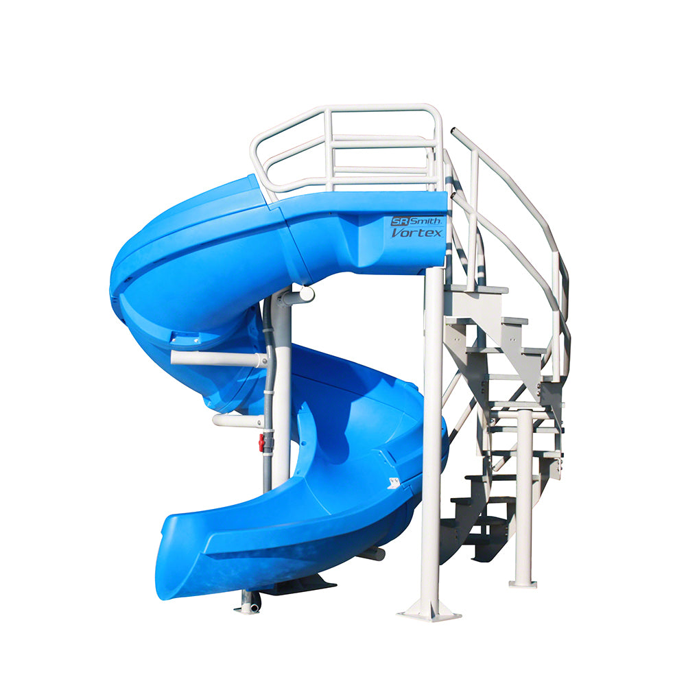 Vortex Open Flume Water Slide - 360 Degree Twists - 7.5 Feet - Staircase - Blue