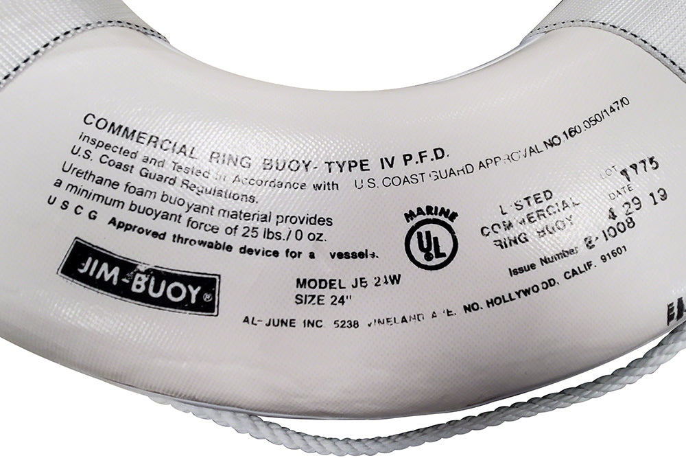 USCG Reinforced Vinyl 24 Inch Life Ring Buoy With Webbing - White
