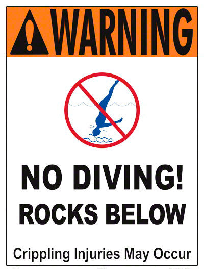 No Diving Rocks Below Warning Sign - 18 x 24 Inches on Heavy-Duty Aluminum