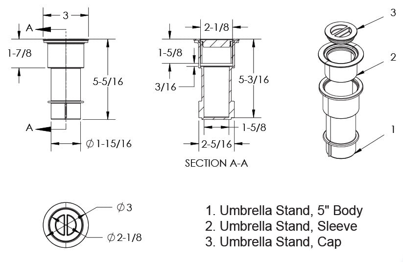 AquaStar 5 Inch Umbrella Stand With Sleeve White SMUS101