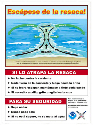 USLA Rip Currents Sign in Spanish - 18 x 24 Inches on Heavy-Duty Aluminum