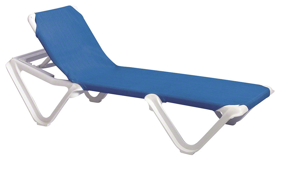 Nautical Adjustable Sling Chaise Lounge - Blue with White Frame (Must Order in Multiples of 2)