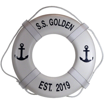 Personalized USCG Solid Foam 30 Inch Life Ring Buoy With Symbols - White