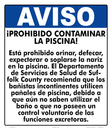 Notice Suffolk County Pollution Statement Sign in Spanish - 12 x 14 Inches on Styrene Plastic