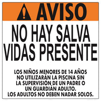 California No Lifeguard Warning Sign in Spanish (14 Years and Under) - 24 x 24 Inches on Heavy-Duty Aluminum