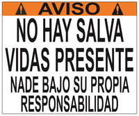 South Carolina No Lifeguard Swim at Your Own Risk Warning Sign - 36 x 30 Inches on Styrene Plastic - Spanish