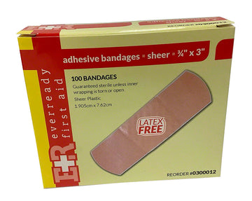 Adhesive Sheer Plastic Bandages - 3/4 x 3 Inch - Box of 100