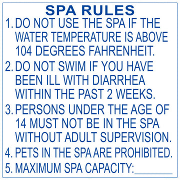Texas Spa Rules Sign - 36 x 36 Inches on Heavy-Duty Aluminum (Customize or Leave Blank)