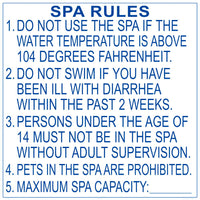Texas Spa Rules Sign - 36 x 36 Inches on Styrene Plastic (Customize or Leave Blank)