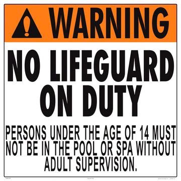 Texas No Lifeguard Warning Sign (14 Years and Under) - 24 x 24 Inches on Heavy-Duty Aluminum