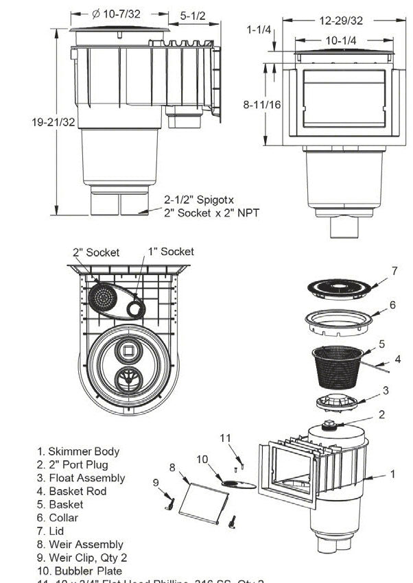 AquaStar Skimmer With Waterstop Face Float Assembly, Basket Lid Collar