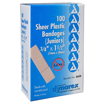 Sheer Plastic Bandage Adhesive Strips - 3/8 x 1-1/2 Inches - Box of 100