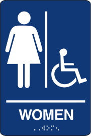 Women Handicap Symbol Sign Measuring 6 x 9 Inches - Standard Blue Braille