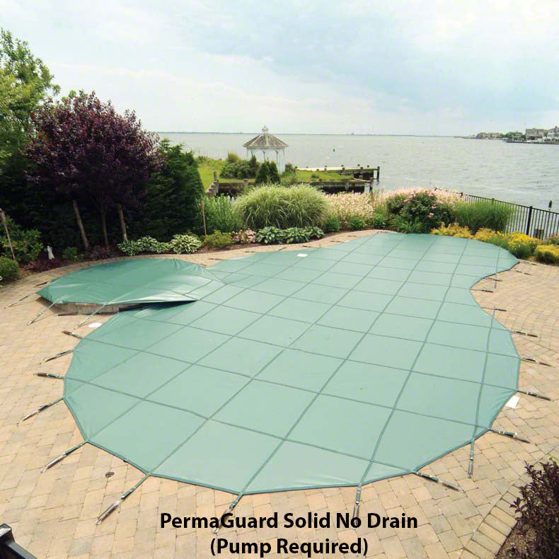 PermaGuard Solid Vinyl Rectangular Safety Pool Cover 18 x 36 Feet, 4 x 8 Center Step With No Drain
