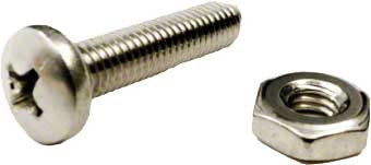 Screw With Nut, 10-32 x 7/8 Inch Stainless Steel Pan Head