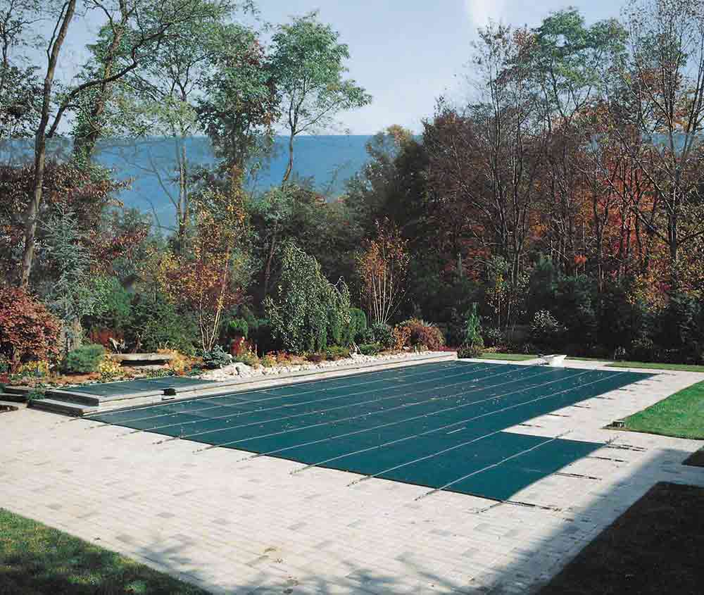 RuggedMesh Mesh Grecian Safety Pool Cover 16.5 x 32.5 Feet, 4 x 6 Feet Left Flush Step