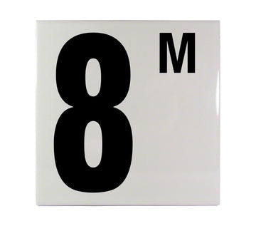 8M Metric Ceramic Smooth Tile Depth Marker 6 Inch x 6 Inch with 5 Inch Lettering