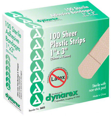 Sheer Plastic Bandage Adhesive Strips - 1 x 3 Inches - Box of 100