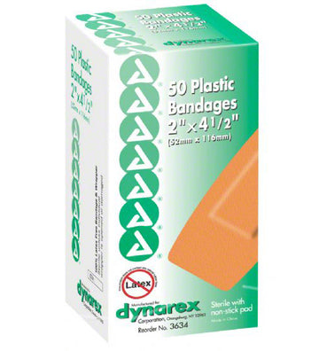 Sheer Plastic Bandage Adhesive Strips - 2 x 4-1/2 Inches - Box of 50