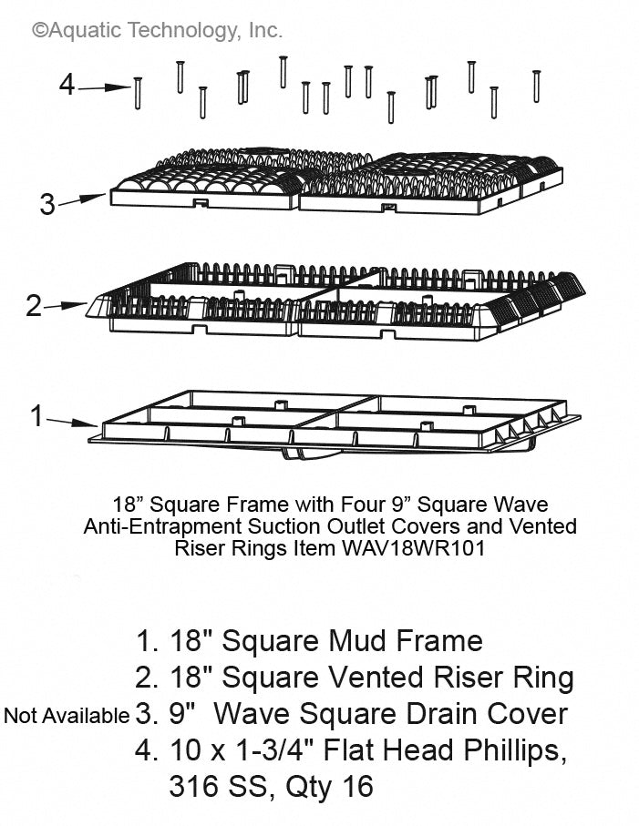 AquaStar 18 Inch Square Frame Wave Main Drain Parts