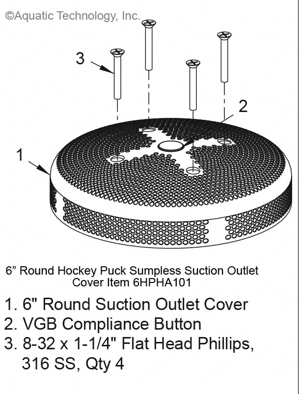AquaStar 6 Inch Round Hockey Puck Main Drain Parts