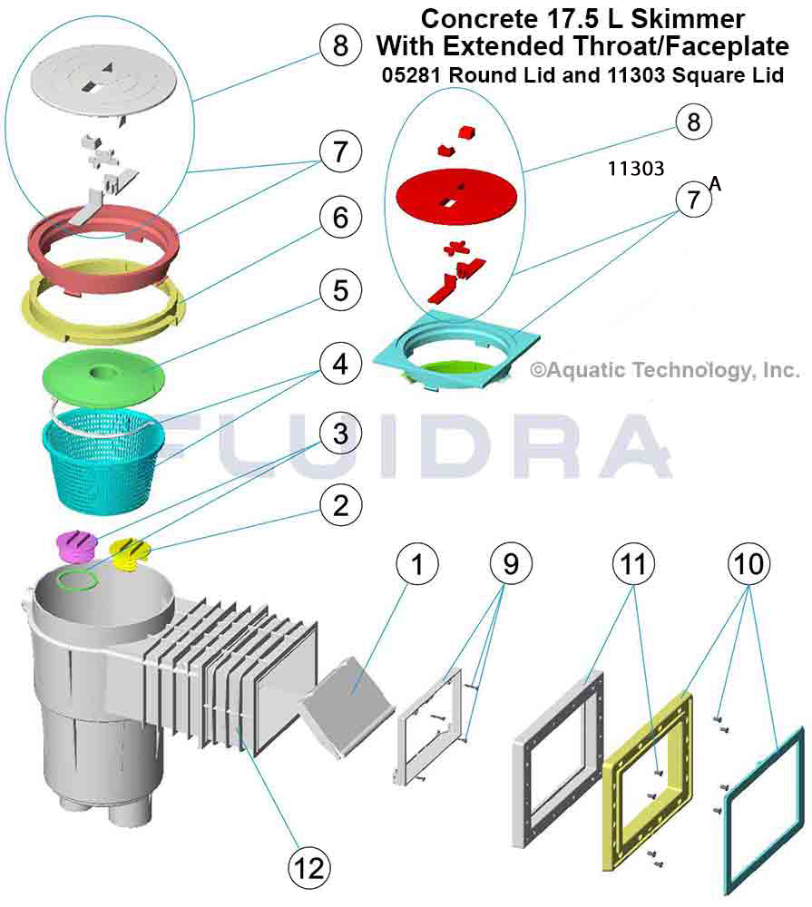 Astral Concrete 17.5L Standard Skimmer With Extended Throat and Face Plate Parts (05281 and 11303)