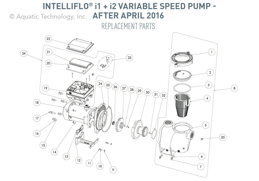 Pentair IntelliFlo i1 Plus i2 Variable Speed Pump Parts - After April 2016
