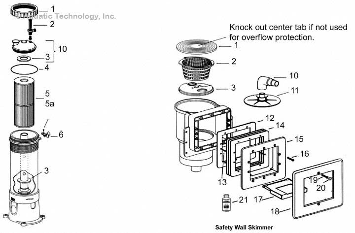 Pentair Dynamic Series V Filter and Safety Wall Skimmer Parts