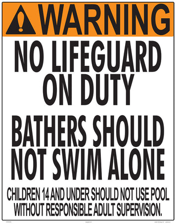Utah No Lifeguard Warning Sign (14 Years and Under) - 24 x 30 Inches on Heavy-Duty Aluminum