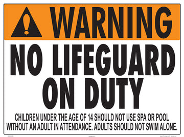 Virginia/West Virgnia No Lifeguard Warning Sign (14 Years and Under) - 24 x 18 Inches on Heavy-Duty Aluminum