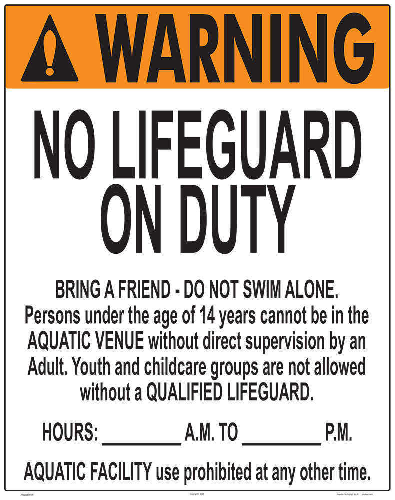 Oregon Wading Pool or Water Feature No Lifeguard Sign - 24 x 24 Inches on Heavy-Duty Aluminum (Customize or Leave Blank)