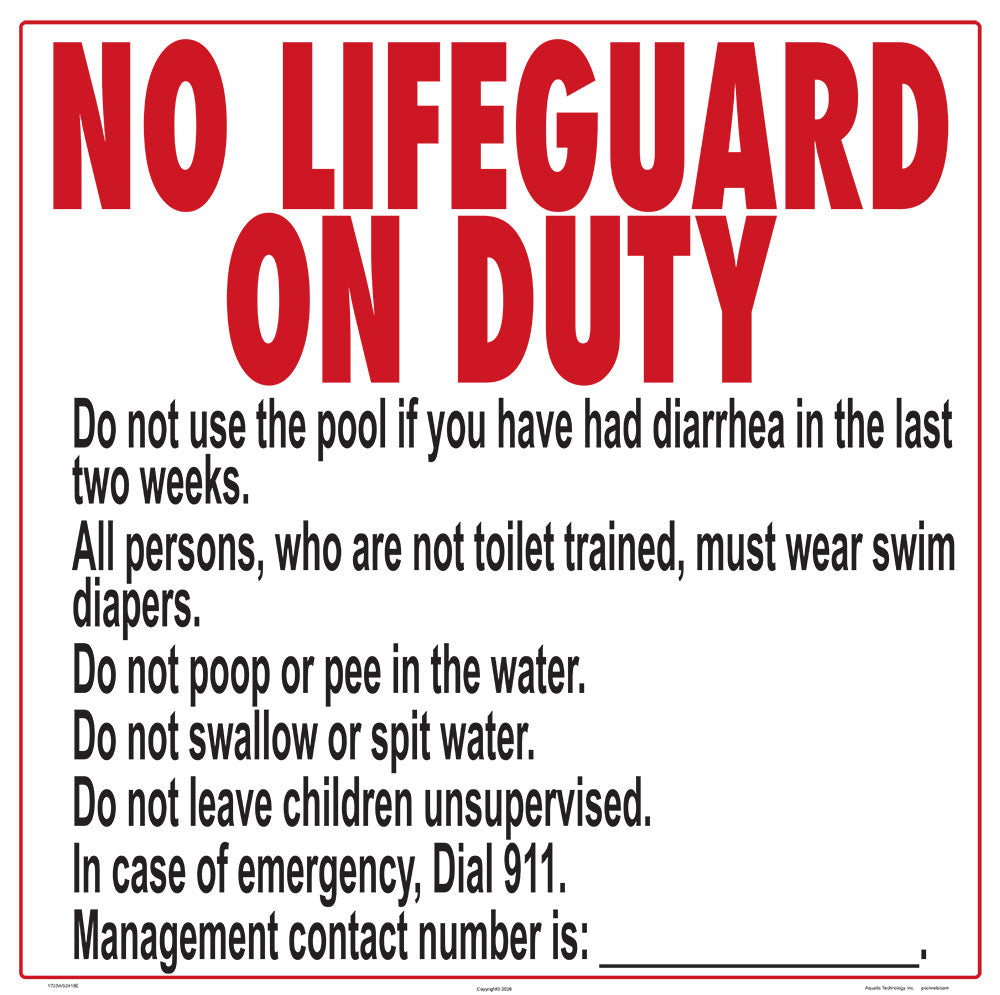 Oregon Wading Pool or Water Feature No Lifeguard Sign - 24 x 24 Inches on Styrene Plastic (Customize or Leave Blank)