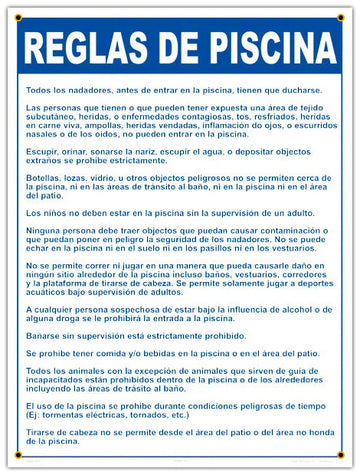 Pool Rules Sign in Spanish - 18 x 24 Inches on Styrene Plastic